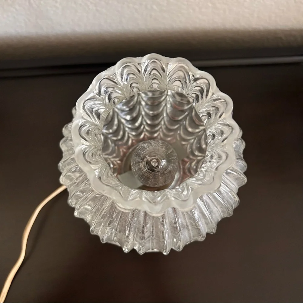 Vintage Glass and Wood Table Lamp: Mid Century Home Decor 10” tall from Europe